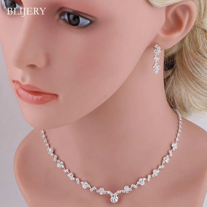 BLIJERY%20Simple%20Bridesmaid%20Bridal%20Jewelry%20Set%20Bling%20Rhinestone%20Crystal%20Choker%20Necklace%20Earrings%20Women%20African%20Wedding%20Jewelry%20Set%20-%20Image%202