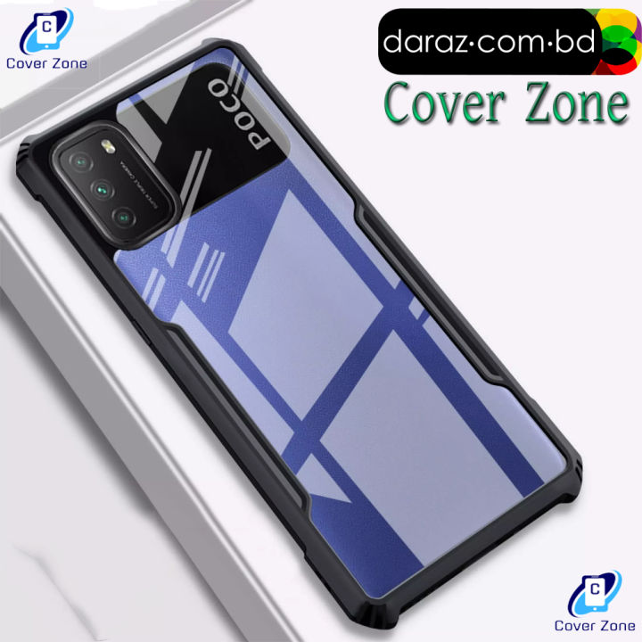 For Xiaomi Poco M3 Shockproof TPU Bumper Clear Acrylic Mobile