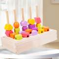 Wooden Beads Sequencing Toy Matching Shape Stacker for 2 3 4 5 Year Old Kids. 