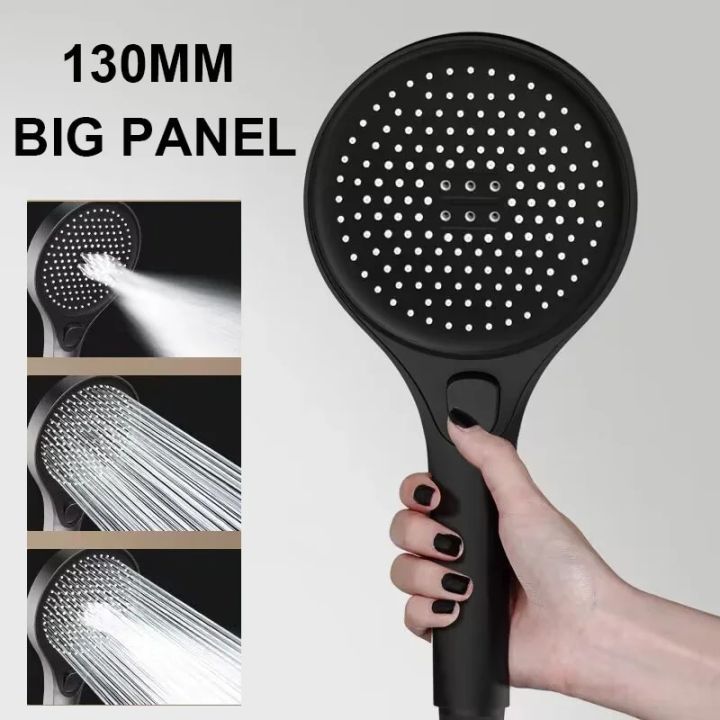 New Shower Head 3 Modes Press Change Settings High Pressure Black ...