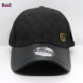 Black GG Metal Logo Leather Imported Curved Visor Cap. 
