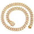 Men Women Pink Rhombus Cuban Chain Iced Out 2 Row Rhinestone Cuban Link Chain 14MM Prong Necklace Hiphop Jewelry.