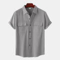 Mens Solid Cotton Linen Fashion Stripe Print Casual Shirt Plus Size Beach Shirt.
