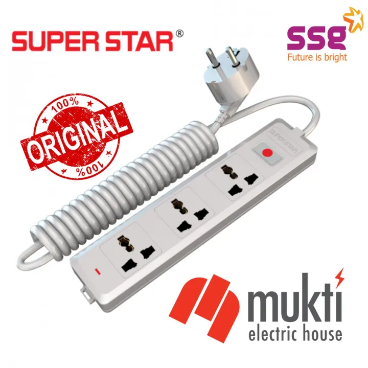 Super Star Smart Extension Socket 2 PIN 3 Socket Multi Plug Three Port Point Cord Multiplug
