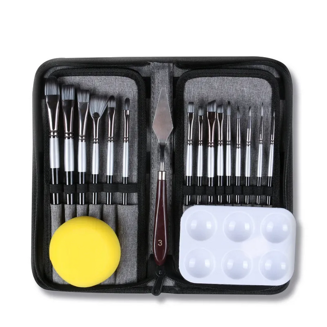 Giorgione Premium 19-Piece Painting Brush Set - Nylon Hair for Acrylic, Oil & Gouache