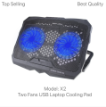 X2 Two Fans USB Laptop Cooling Pad Big Metal Mesh Surface With Two Silent Fans Diameter of 14 cm with Blue LED Lights Gaming Gamer..