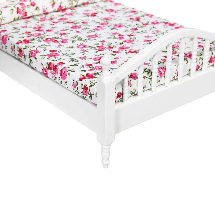 1:12%20Dollhouse%20Miniature%20Bedroom%20Furniture%20Wooden%20Bed%20With%20Mattress%20White%20European%20-%20Image%208