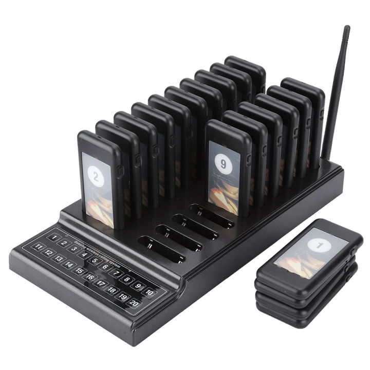 20 Channels Restaurant Pager Waiter Calling System Wireless Paging Queue System(UK Plug)