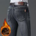 2022 Winter New Men Blue black Fleece Thick Jeans Zippered Pocket Design Cargo Jeans Trendy Denim Warm Pants Male Brand Trousers.