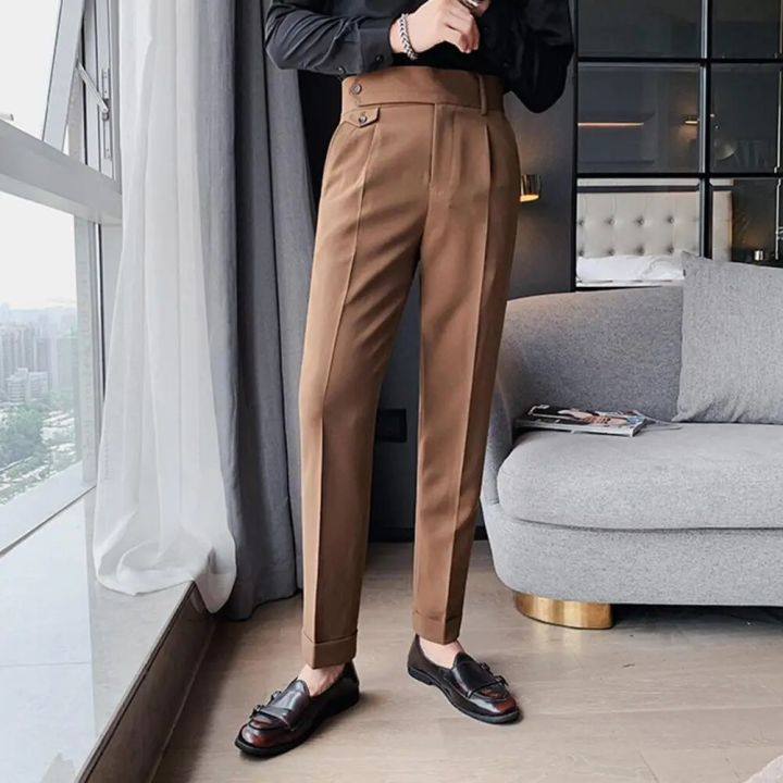 Business Pants Straight Bottoms Streetwear Washable Buttons Suit Pants Men Pants for School
