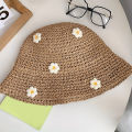 Cute Rustic Straw Sun Hat With Blue Floral Accents, Wide Brim Beach Hat For Women, Summer UV Protection, Fashionable Floppy Hat For Seaside & Outdoor Activities.