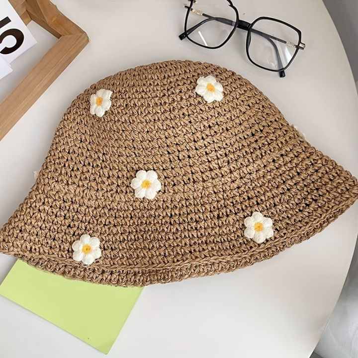 Cute%20Rustic%20Straw%20Sun%20Hat%20With%20Blue%20Floral%20Accents,%20Wide%20Brim%20Beach%20Hat%20For%20Women,%20Summer%20UV%20Protection,%20Fashionable%20Floppy%20Hat%20For%20Seaside%20&%20Outdoor%20Activities%20-%20Image%204