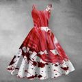 Tie-Dye Blood Halloween Print Women For Costume Vampire Bloody Ghost Dress Masquerade Cosplay Horror Bride Sleeveless Vestidos. 