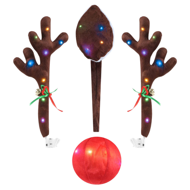 Car Reindeer Antlers,Antlers Car Kit with LED Lights,Reindeer Car Kit
