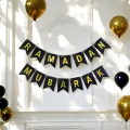 Ramadan Mubarak Card Banner - Eid Decorations, Black and Gold Ramadan Mubarak Banner for Eid Festival- (Pack of 1 Pcs). 