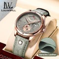 LouisWill Men's Watch True Leather Strap Watch Fashion Waterproof Watch Wrist Watch Luminous Pointer Function Watches Calendar Window Design 5 AMT Waterproof Watch For Men. 