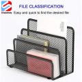 2pcs/set Black Metal Mesh Office Desk Organizer Set File Tray Three Column File Rack. 