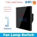 Wifi Smart Fan Light Switch with Speed Control Glass Panel Can Control Remotely Work for Tuya Alexa Google Home Smart Life. 