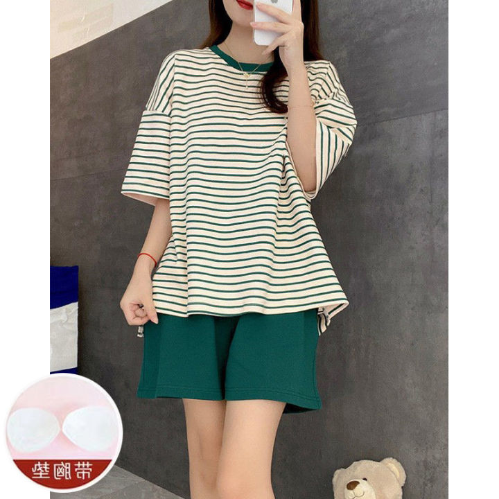 Manufacturers:%20foreign%20trade,%20summer%20pajamas%20with%20bra%20pads,%20women's%20short-sleeved%20shorts,%20imitation%20cotton%20stripes,%20simple%20sports%20loungewear,%20can%20be%20worn%20outside%20-%20Image%204