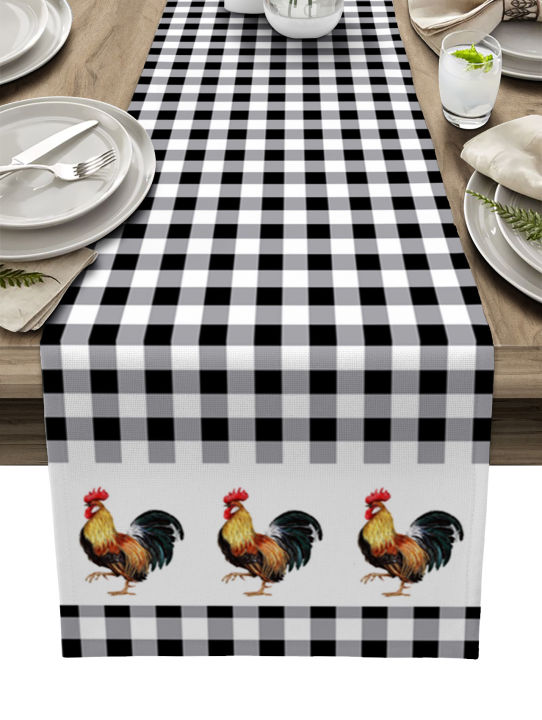 Party decoration, cotton sub farm rooster black and white plaid tablecloth, christmas dinner tablecloth, wedding linen tablecloth