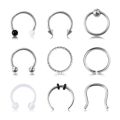9pcs Hoop Nose Ring Septum Piercing Set Silver Color Surgical Steel Cartilage Earring Tragus Helix Circular BCR Ear Body Jewelry.