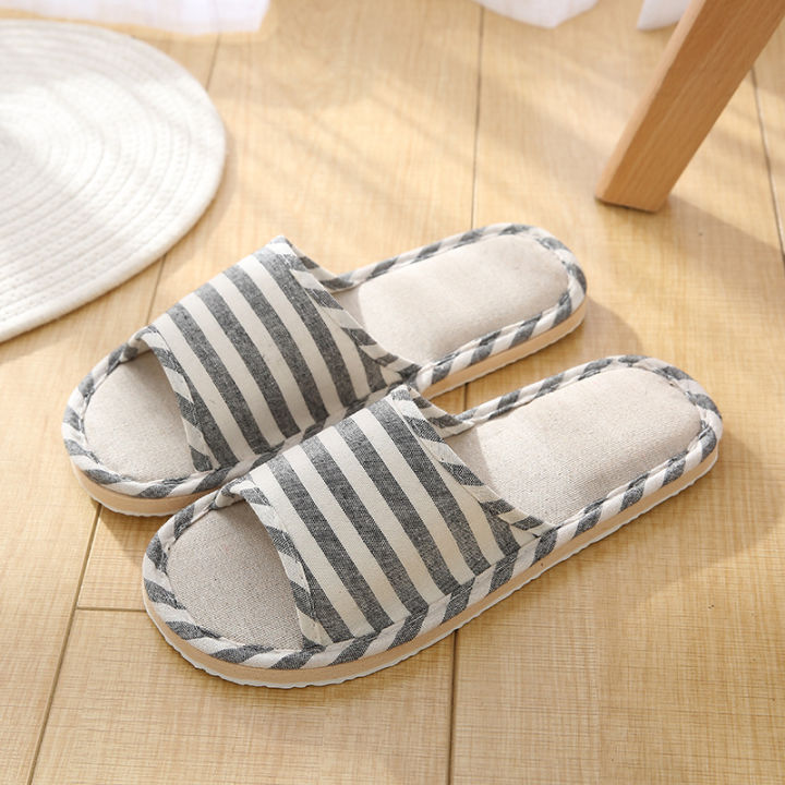 2024%20Summer%20New%20Striped%20Slippers%20Casual%20Soft%20Non-Slip%20Foam%20Bottom%20Indoor%20Flip%20Flops%20Couple%20Linen%20Home%20Shoes%20-%20Image%202