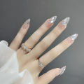 24PCS Mid Length Press on Nails 3D Shiny Rhinestones Design Nails Full Coverage Wearable Artificial Nails Tips Manicure. 