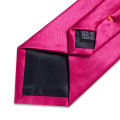 Solid Hot Pink Stain Men's Tie Set Handkerchief Cufflinks 8cm Width Wedding Party Necktie Groom Men Suits Accessories Gift.