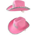 Pink West Cowgirl Hat for Women Girls Tiara Feather Felt Western Sequin Cowboy Cap Costume Party Dress Jazz Caps Cosplay Props.