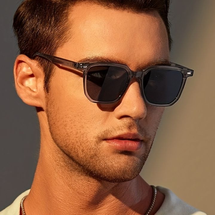 1pair Trendy Simple Large Square Frame Sunglasses, For Men Women Outdoor Travel Vacation Decors
