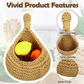 Storage Basket Teardrop Shape Woven Boho Wall Fruit Basket Wall Planters for Kitchen Decor Small 3Pcs.