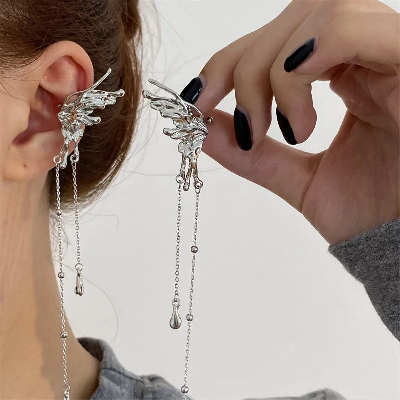 Cheap New Angel Wing Ear Clip Butterfly Ear Cuff Long Tassel Earrings Without Piercing Earring...