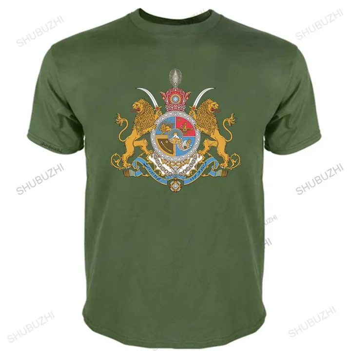 men%20O-neck%20summer%20short%20sleeve%20Arms%20of%20Iranian%20Shahs%20T%20shirt%20iran%201979%20arms%20of%20arms%20persia%20lion%20shah%20crown%20fashion%20tee-shirt%20-%20Image%202