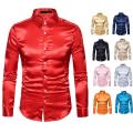 Mens Gold Shiny Silk Shirts Satin High Quality & Shirts Silk Bling Casual Solid Slim Trendy Men'S Dress Shirt Plus Size Men'S Shirt - Shirt For Men - Shirt. 