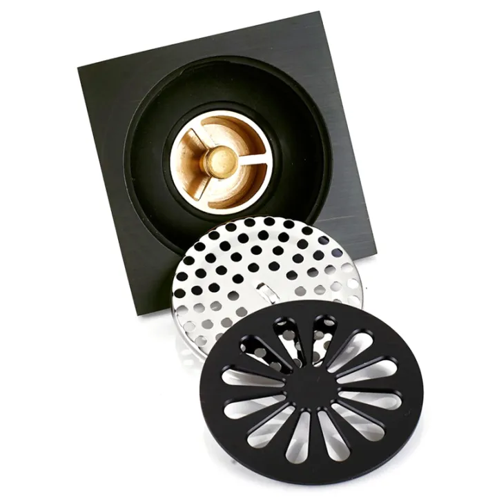 Durable%204%20Inch%20Square%20Shower%20Drain%20with%20Removable%20Cover%20Grate,%20Brass%20Anti%20Clogging%20and%20Odor%20Point%20Floor%20Drain%20Assembly%20with%20Hair%20Catcher%20Strainer,%20Matte%20Black%20-%20Image%203