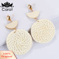 Bohemia Hand-woven Braid Round Pendant Drop Earrings Wooden Straw Rattan Jewelry. 