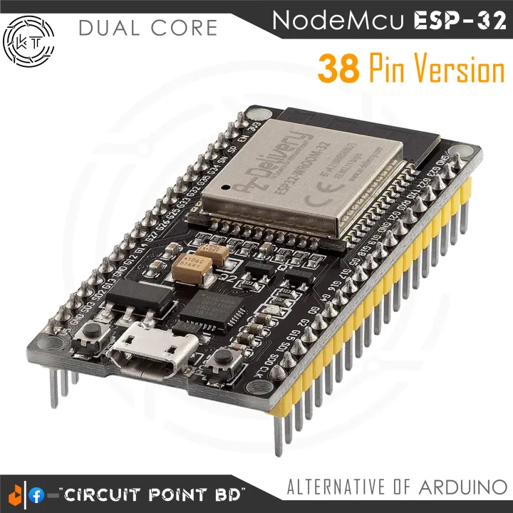 NodeMcu ESP32 ESP32S Wroom 38 Pin Big Size Version Built-in WIFI + BLUETOOTH Module Dual Core 32BIT, 240MHZ for Robotics, IOT, DIY Electronic. Alternative of Arduino and Raspberry pi.