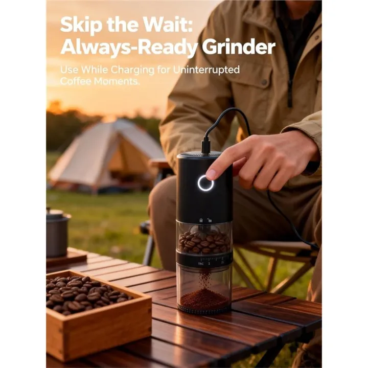 Portable%20Electric%20Burr%20Coffee%20Grinder,Grind%20While%20Charging,Visual%20Bean%20Hopper,38%20External%20Grind%20Settings,for%20Travel%20-%20Image%204
