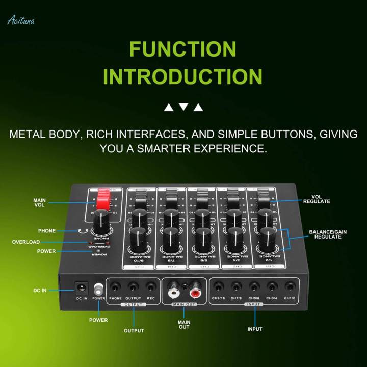 Mini Audio Mixer DC 9V 5 in 1 Out Stereo Mixer for Microphones Guitars Stage