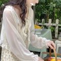 For Women Fairy Thin Long Sleeves Female Wraps Chiffon Summer Wrapped Poncho Lace Cardigan Sunscreen Shawl Short Top Coat Shawl.