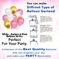 Birthday Decorations Pink Combo Set - 34-Piece Pack with Pink, Golden, and White Metallic Balloons, Birthday Pink Paper Banner, Golden Foil Curtain, and Glue Dot Roll. 