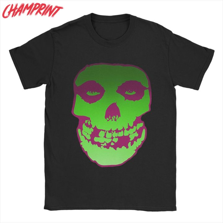 Misfits Glow Skull T-Shirts Men Fun Pure Cotton Tee Shirt Crew Neck Short Sleeve T Shirt Plus Size Tops