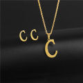 New Simple Gold Color A-Z 26 Letters Initial Pendant Necklace Set for Women Couple Stainless Steel Alphabet Name Chain Choker.