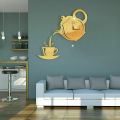 DIY Coffee Cup Teapot Self Adhesive Acrylic Mirror Clock Wall Stickers For Home Living Room Decor Wall Sticker Clock 1Set.