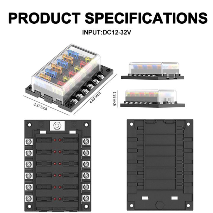 12%20Way%20Blade%20Fuse%20Block%20Fuse%20Holder%20Box%206%20Circuit%20ATP/ATC/ATO%20with%20LED%20Indicator%20Adjustable%20180%20Degree%20Rotating%20Cover%20for%20Dual-use(Fuses%20not%20Included)%20Replacement%20for%20Car%20Truck%20Motorcycle%20Minibus%20-%20Image%203