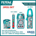 TOTAL Electrical Test Kit with Digital AC Clamp Meter, AC Voltage Detector, Digital Multimeter Model TOS23068. 