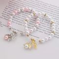 Religious Pearl Bracelet Angel Wing Cross Beaded Bracelet Baby Shower Girl Boy Baptism Gift. 