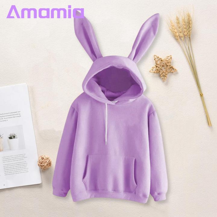 Women%20Solid%20Color%20Hoodie%20Cozy%20Bunny%20Ear%20Hoodie%20for%20Women%20Soft%20Warm%20Fall%20Winter%20Hooded%20Top%20Women%20Hoodie%20-%20Image%202