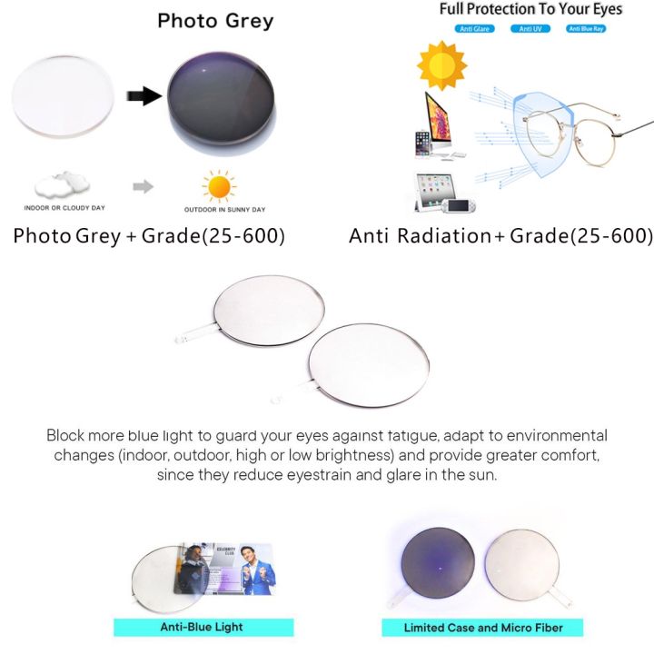 Photochromic%20Graded%20Anti%20Radiation%20Eyeglasses%20Replaceable%20Lens%20Eyeglasses%20Frames%20Transitional%20Prescription%20Glasses%20Index%201.56%20Lenses%20Astigmatism%20Myopic%20-25%20to%20-600%20Auto%20Changing%20Color%20Lens%20Myopia%20Customize%20Optical%20Glasses%20-%20Image%205