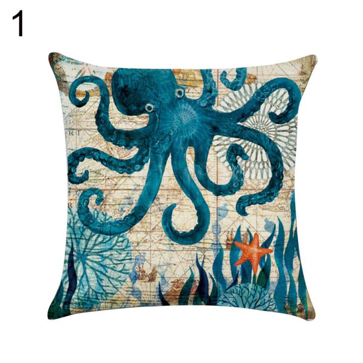Octopus Sea Turtle Whale Sea Horse Cushion Cover Throw Pillow Case Sofa Decor